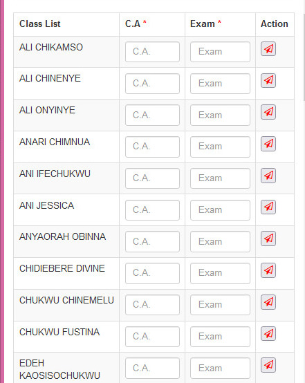 Class list with airplane icons