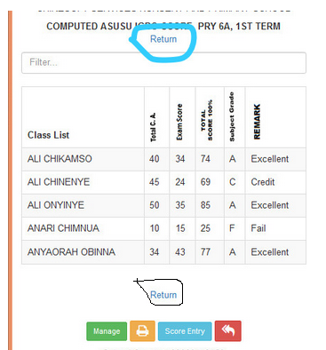 Manual score entry result