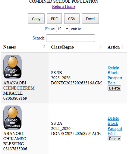 Student profile list